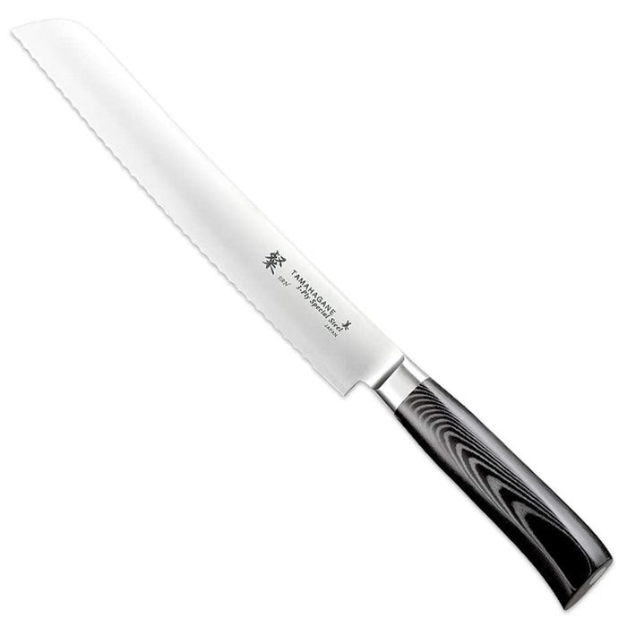 Tamahagane San 3-ply Special Steel Bread Knife with Black Mikarta Handle, 9-Inches