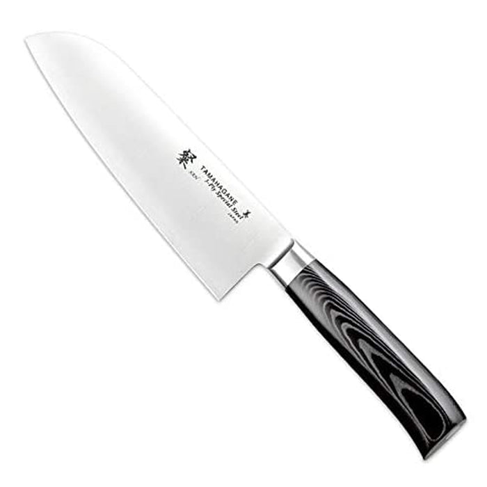 Tamahagane San 3-ply Special Steel Santoku Knife with Black Mikarta Handle, 7-Inches