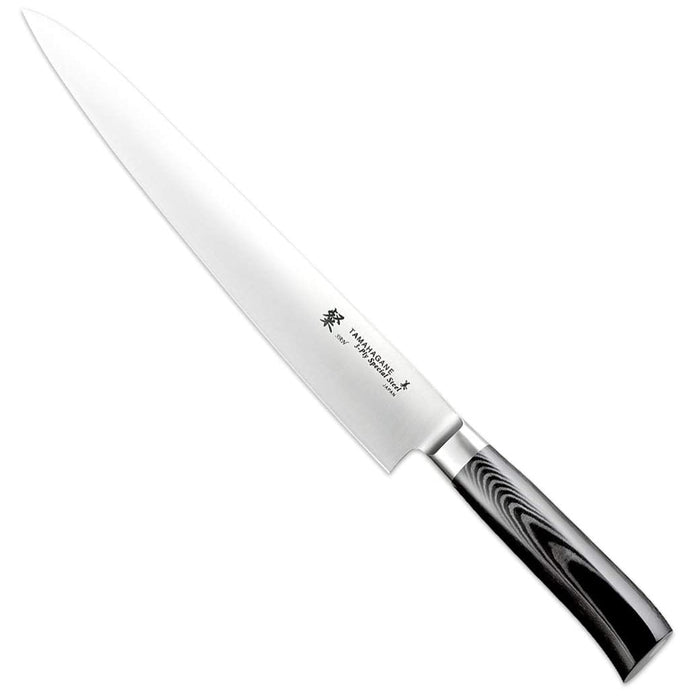 Tamahagane San 3-ply Special Steel Sujihiki Slicing Knife with Black Mikarta Handle, 9.4-Inches
