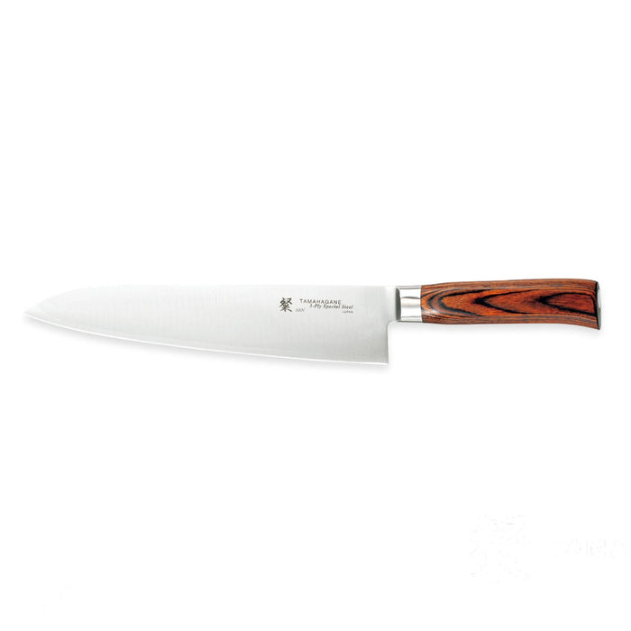 Tamahagane San 3-ply Special Steel Chef's Knife with Brown Pakkawood Handle, 9.4-Inches