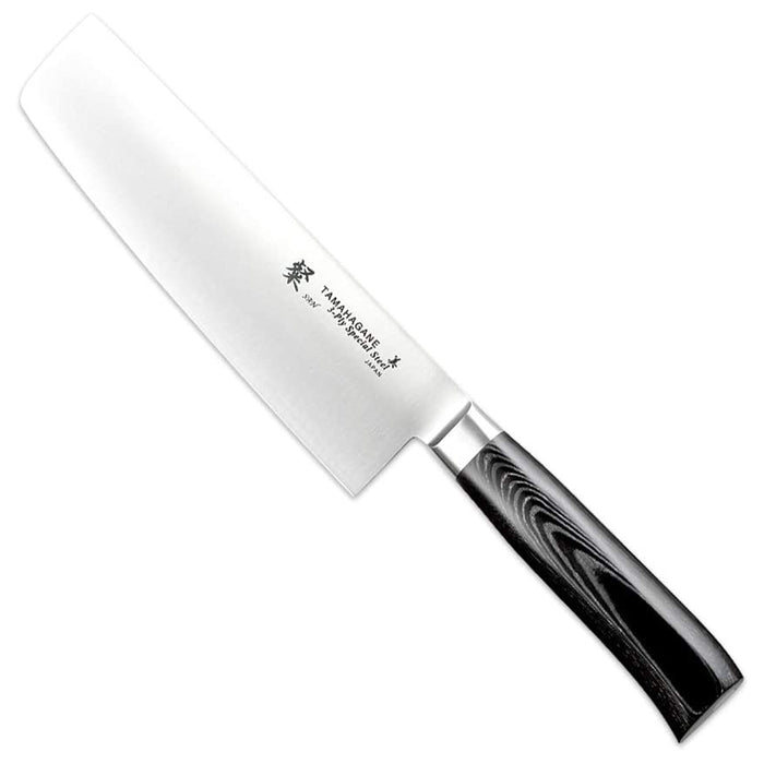 Tamahagane San 3-ply Special Steel Nakiri Vegetable Knife with Black Mikarta Handle, 7-Inches