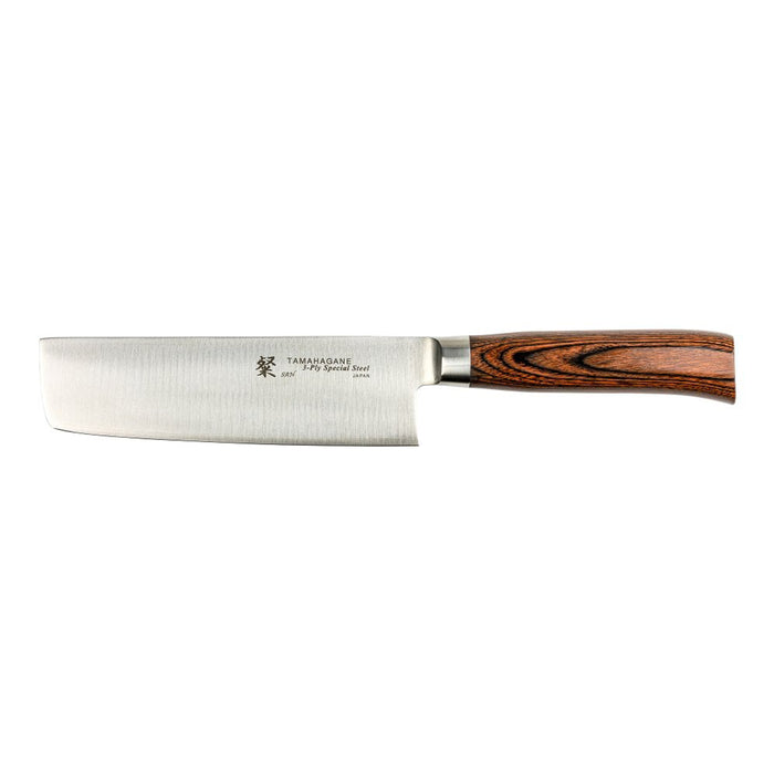 Tamahagane San 3-ply Special Steel Nakiri Vegetable Knife with Brown Pakkawood Handle, 6-Inches