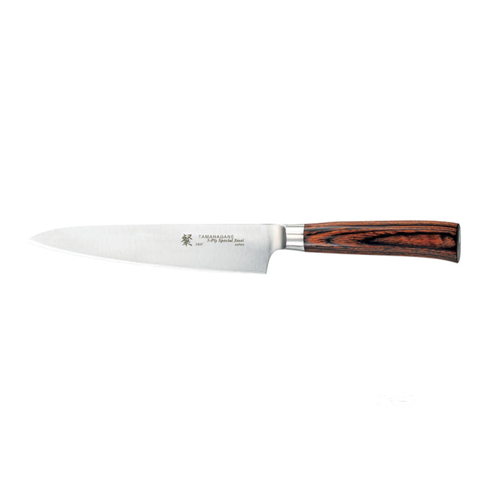 Tamahagane San 3-ply Special Steel Petty Utility Knife with Brown Pakkawood Handle, 5.9-Inches