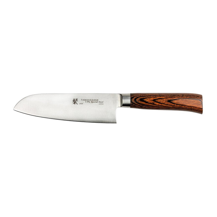 Tamahagane San 3-ply Special Steel Santoku Knife with Brown Pakkawood Handle, 6-Inches