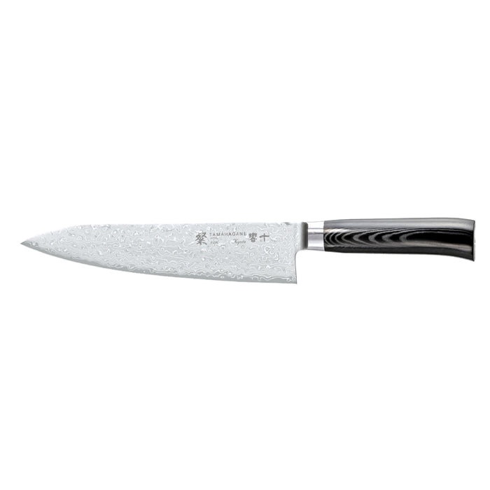 Tamahagane San Kyoto Damascus Steel Chef's Knife with Black Mikarta Handle, 8-Inches