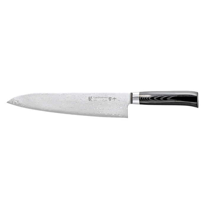 Tamahagane San Kyoto Damascus Steel Chef's Knife with Black Mikarta Handle, 9-Inches