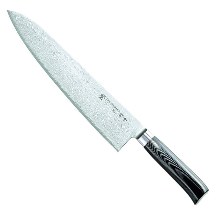 Tamahagane San Kyoto Damascus Steel Chef's Knife with Black Mikarta Handle, 10.5-Inches