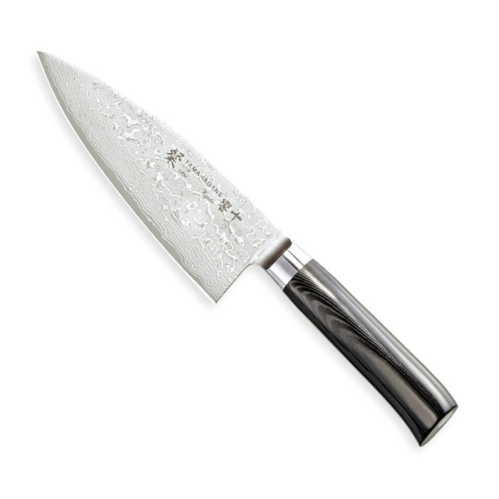 Tamahagane San Kyoto Damascus Steel Deba Knife with Black Mikarta Handle, 6.7-Inches