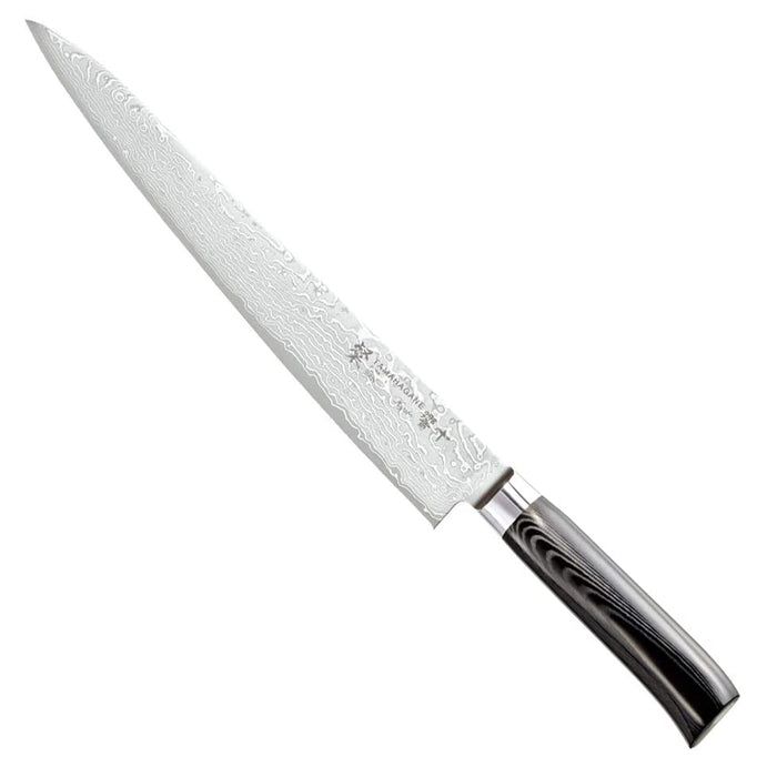 Tamahagane San Kyoto Damascus Steel Sujihiki Slicing Knife with Black Mikarta Handle, 10.5-Inches
