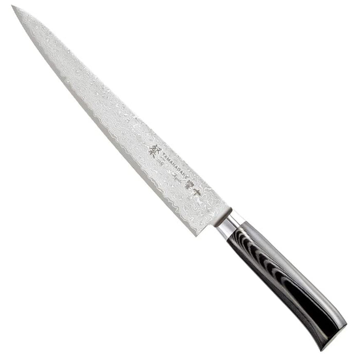 Tamahagane San Kyoto Damascus Steel Sujihiki Slicing Knife with Black Mikarta Handle, 9.5-Inches
