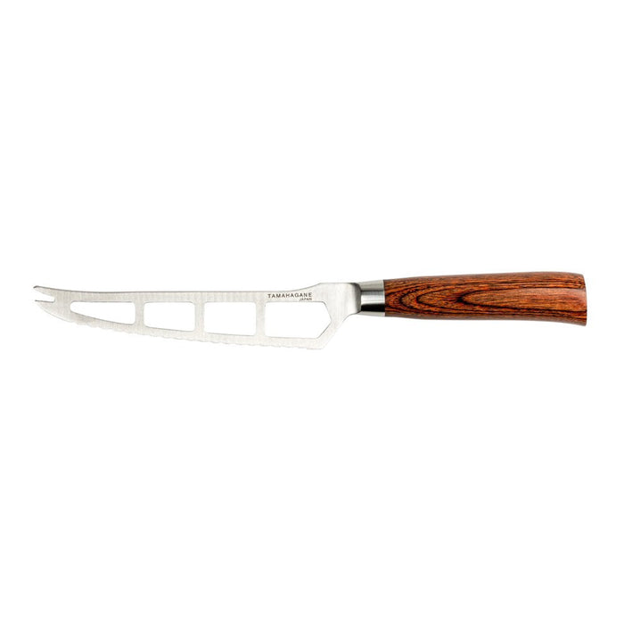 Tamahagane San 3-ply Special Steel Cheese Knife with Brown Pakkawood Handle, 6.25-Inches
