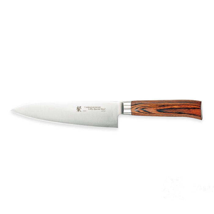 Tamahagane San 3-ply Special Steel Chef's Knife with Brown Pakkawood Handle, 7-Inches