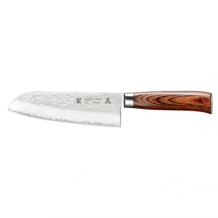 Tamahagane San Tsubame 3-ply Special Steel Santoku Knife with with Brown Pakkawood Handle, 4.5-Inches