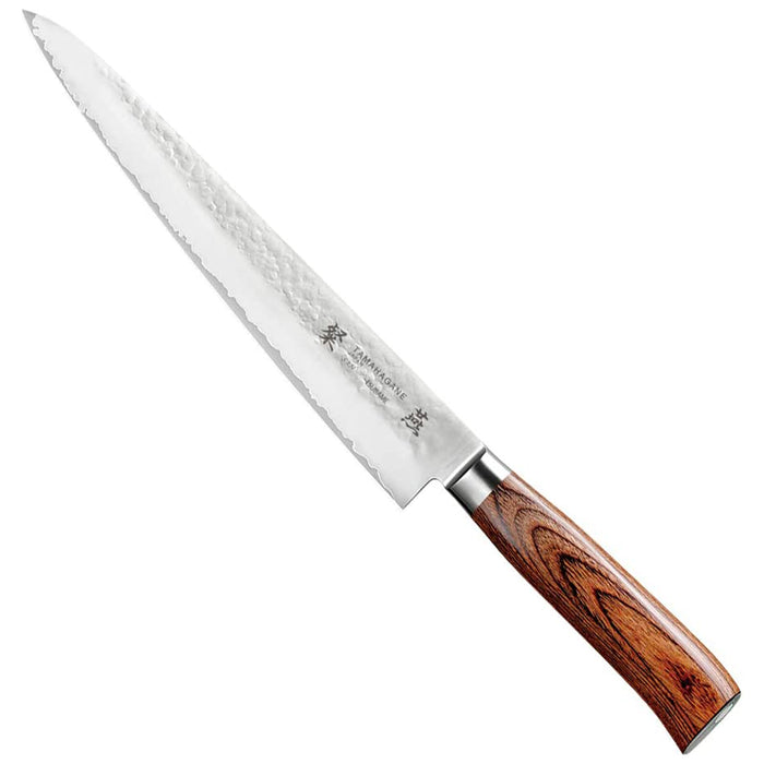Tamahagane San Tsubame 3-ply Special Steel Sujihiki Slicing Knife with Brown Pakkawood Handle, 9.5-Inches
