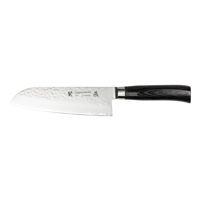 Tamahagane San Tsubame 3-ply Special Steel Santoku Knife with Black Mikarta Handle, 7-Inches