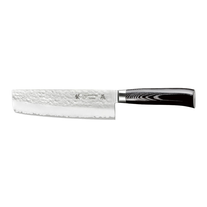 Tamahagane San Tsubame 3-ply Special Steel Nakiri Vegetable Knife with Black Mikarta Handle, 7-Inches