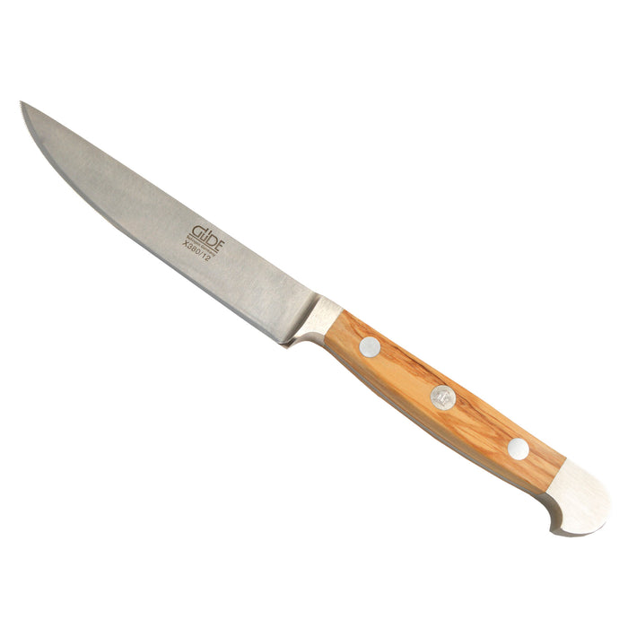 Gude Alpha Olive Series Hand Forged Hand Sharpened Stainless Steel Olive-Wood Handle Large Steak Knife, 4.5-Inches